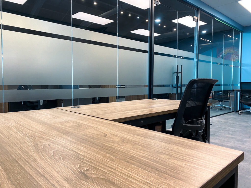 Close-up shot of desk in one of Oakbay's Private Offices