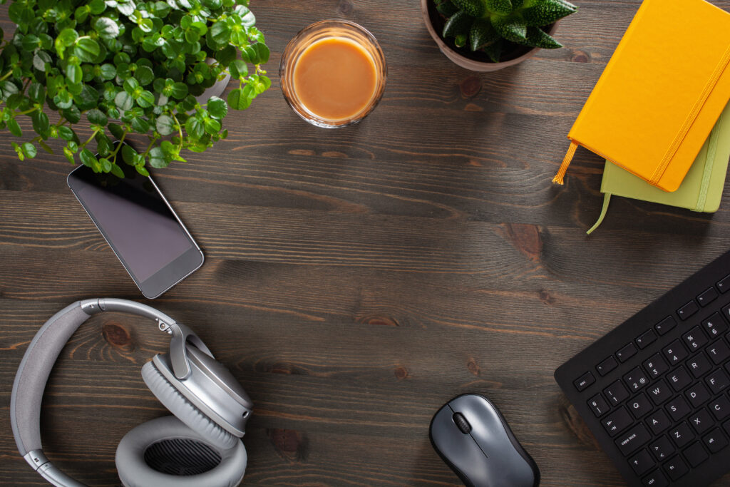 A photo of various personal items sitting on a desk